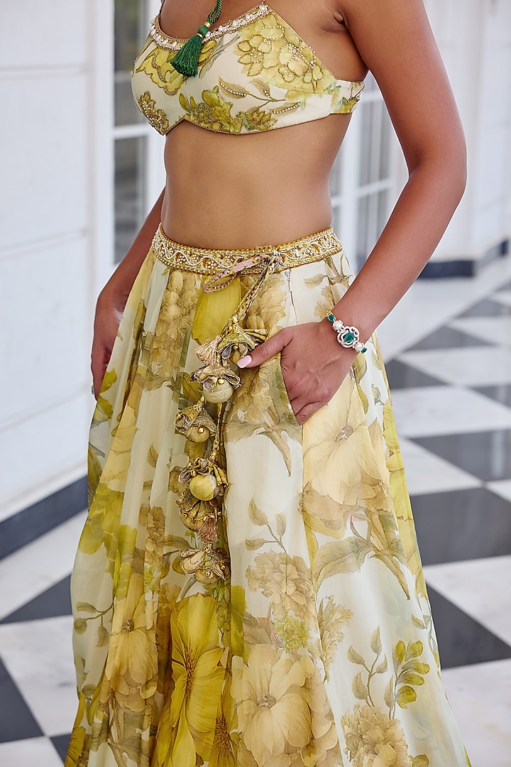 Yellow Organza Floral Printed Skirt Set by Kalista at Pernia's Pop Up Shop