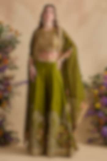 Olive Green Net Cape Set by Kalista at Pernia's Pop Up Shop