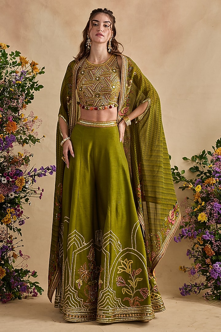 Olive Green Net Cape Set by Kalista at Pernia's Pop Up Shop