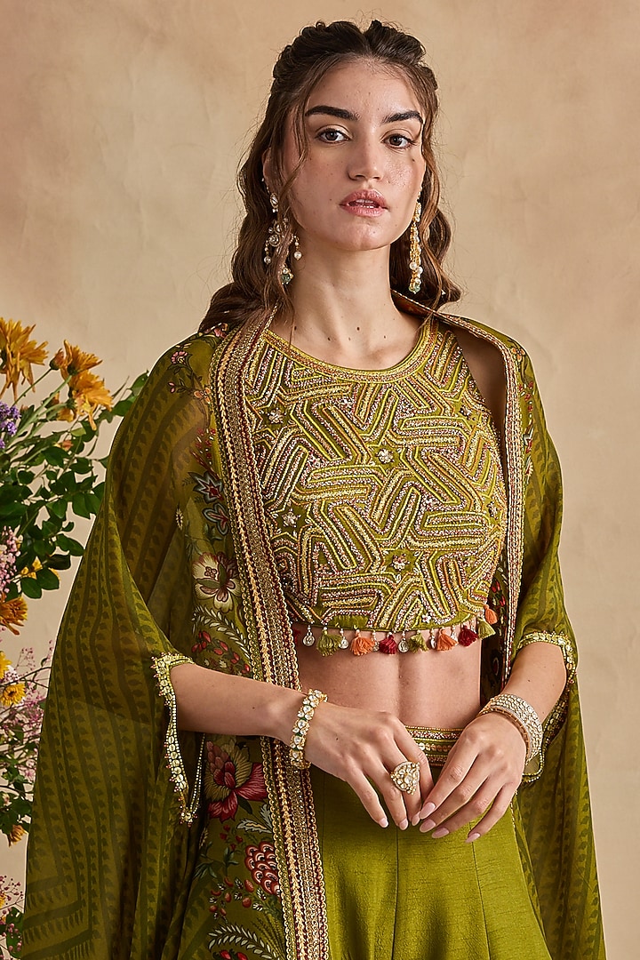 Olive Green Net Cape Set by Kalista at Pernia's Pop Up Shop