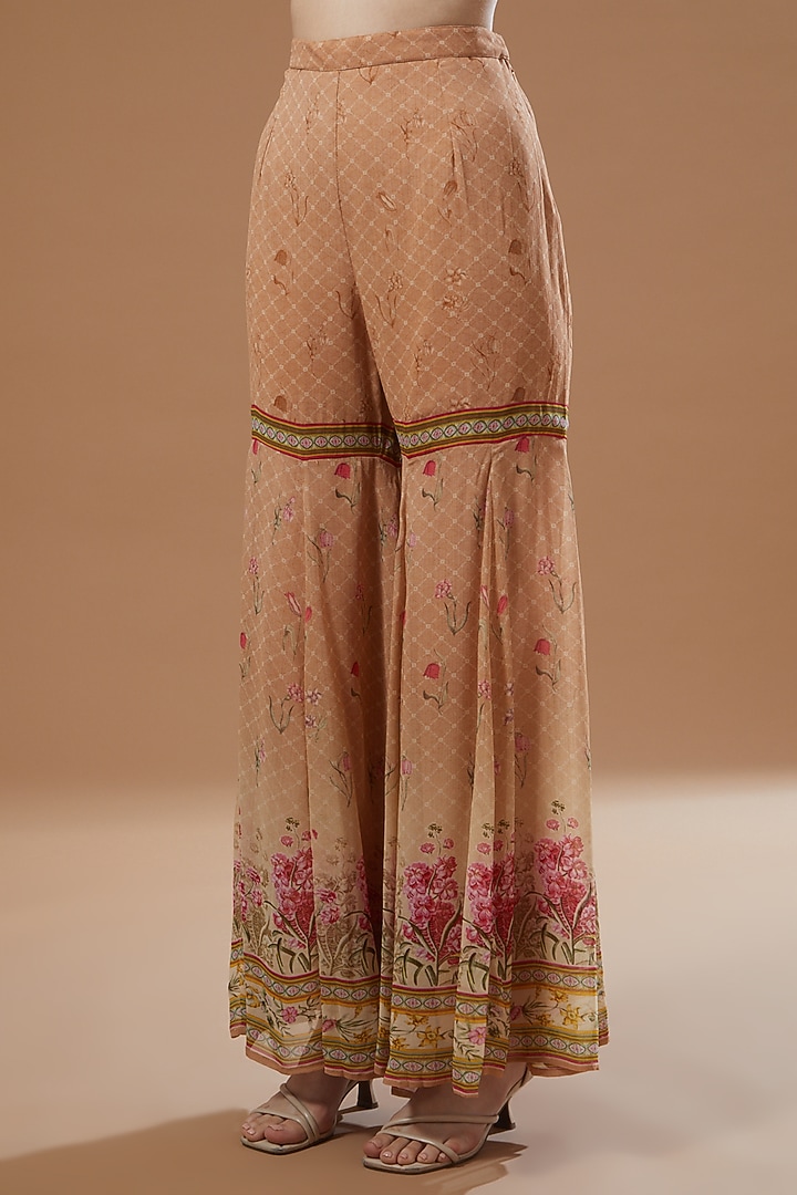 Beige Georgette Embellished Flared Gharara Set by Kalista at Pernia's Pop Up Shop