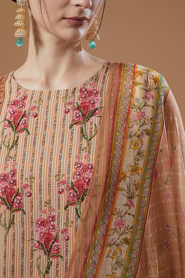 Beige Georgette Embellished Flared Gharara Set by Kalista at Pernia's Pop Up Shop