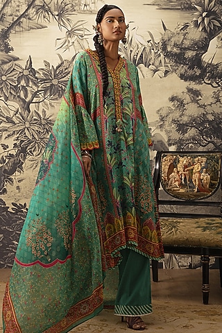 Rama Green A-line Kurta Set by Kalista