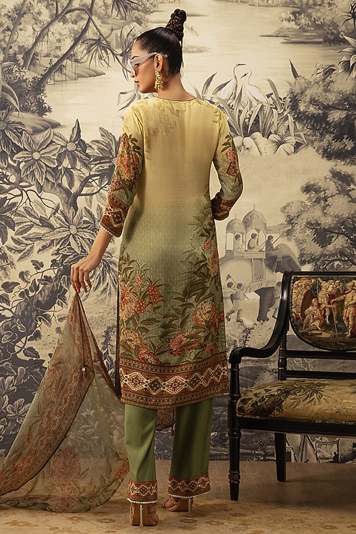 Olive Green & Yellow Straight Kurta Set by Kalista at Pernia's Pop Up Shop