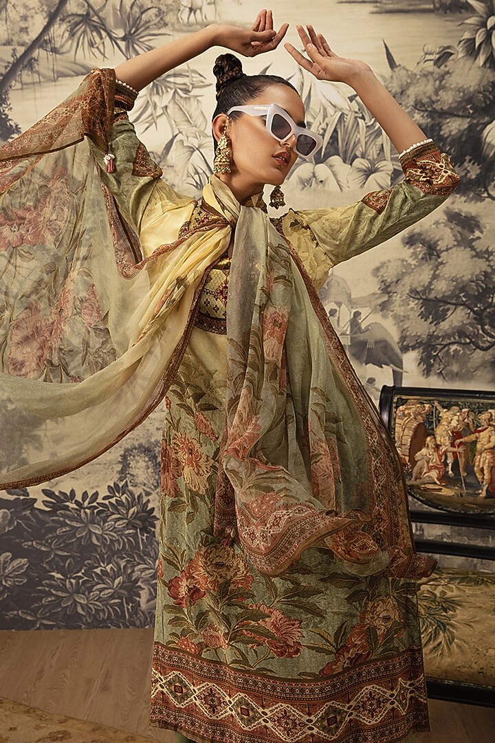 Olive Green & Yellow Straight Kurta Set by Kalista at Pernia's Pop Up Shop