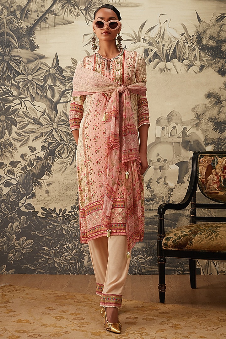 Blush Pink Straight Kurta Set by Kalista at Pernia's Pop Up Shop