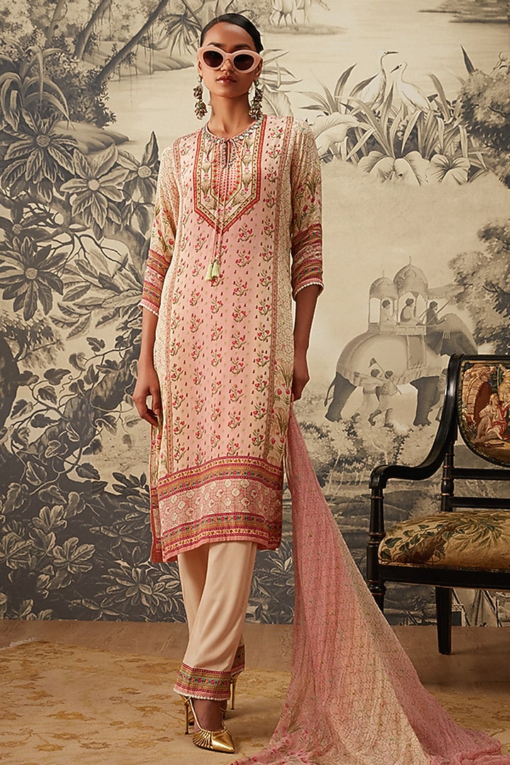 Blush Pink Straight Kurta Set by Kalista at Pernia's Pop Up Shop