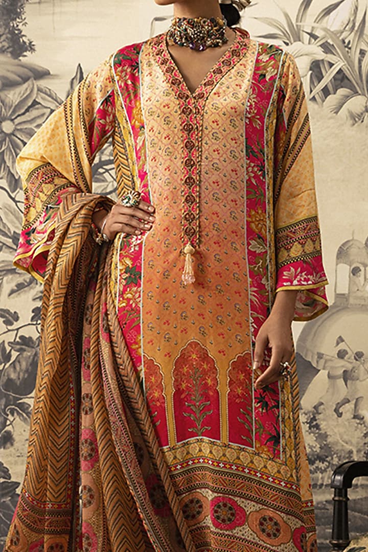 Peach & Pink A-line Kurta Set by Kalista at Pernia's Pop Up Shop
