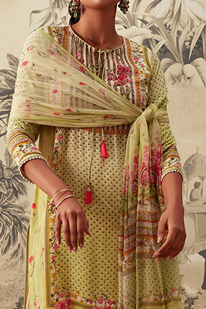 Lime Green Straight Kurta Set by Kalista at Pernia's Pop Up Shop