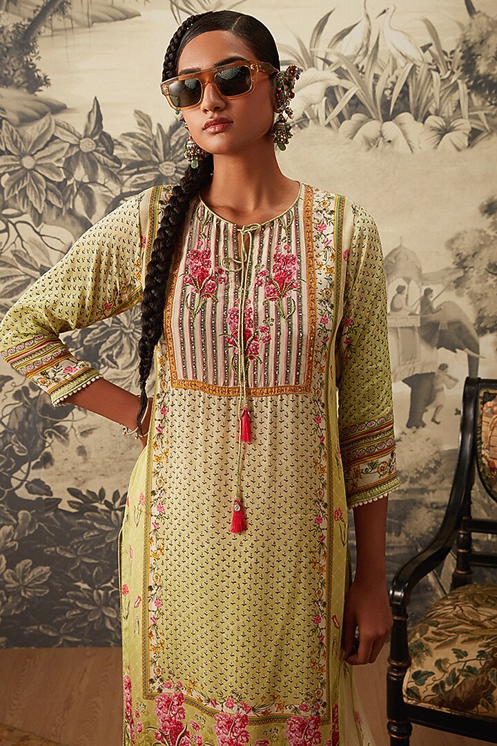 Lime Green Straight Kurta Set by Kalista at Pernia's Pop Up Shop