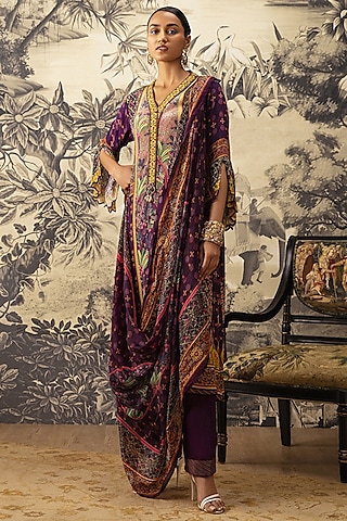 Purple Printed Kurta Set by Kalista