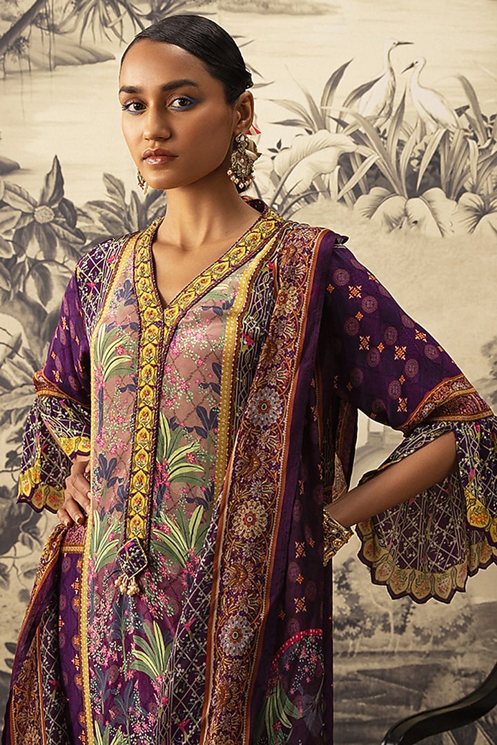 Purple Printed Kurta Set by Kalista at Pernia's Pop Up Shop