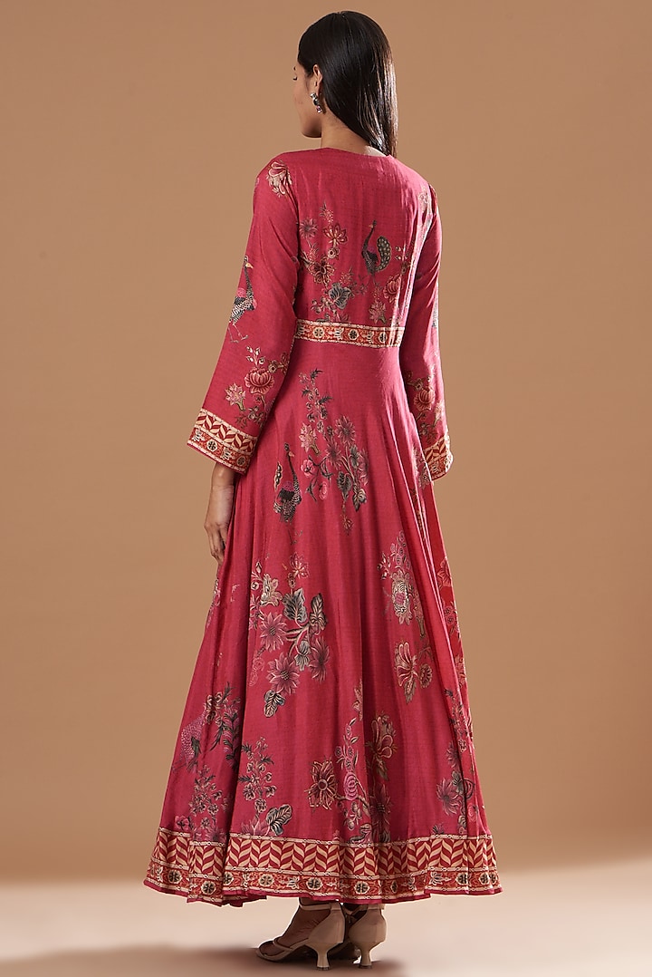Red Printed Party Wear Anarkali Set by Kalista at Pernia's Pop Up Shop