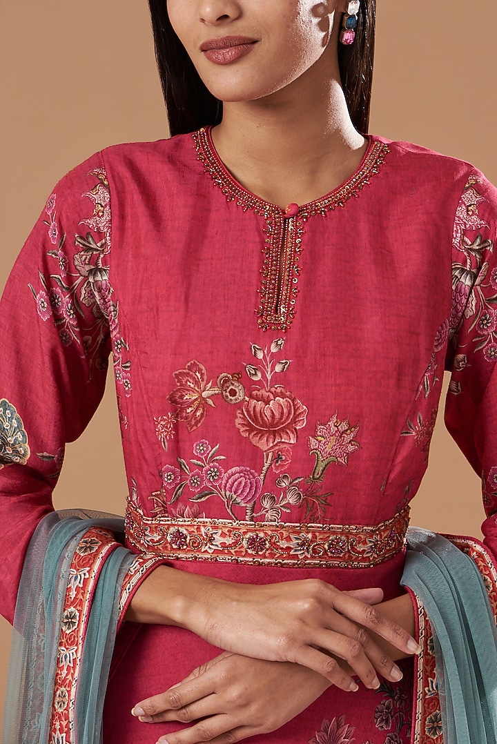 Red Printed Party Wear Anarkali Set by Kalista at Pernia's Pop Up Shop