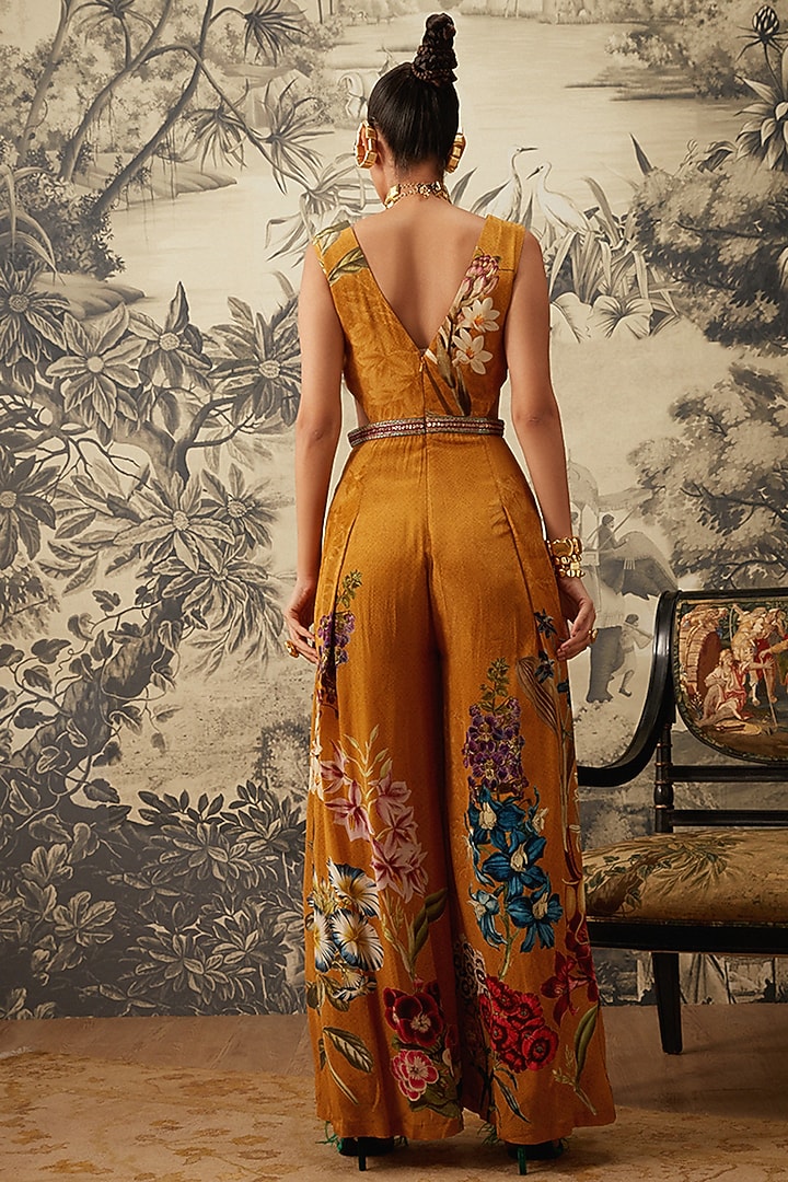 Mustard Botanical Printed Jumpsuit by Kalista at Pernia's Pop Up Shop