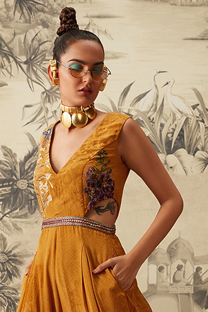 Mustard Botanical Printed Jumpsuit by Kalista at Pernia's Pop Up Shop