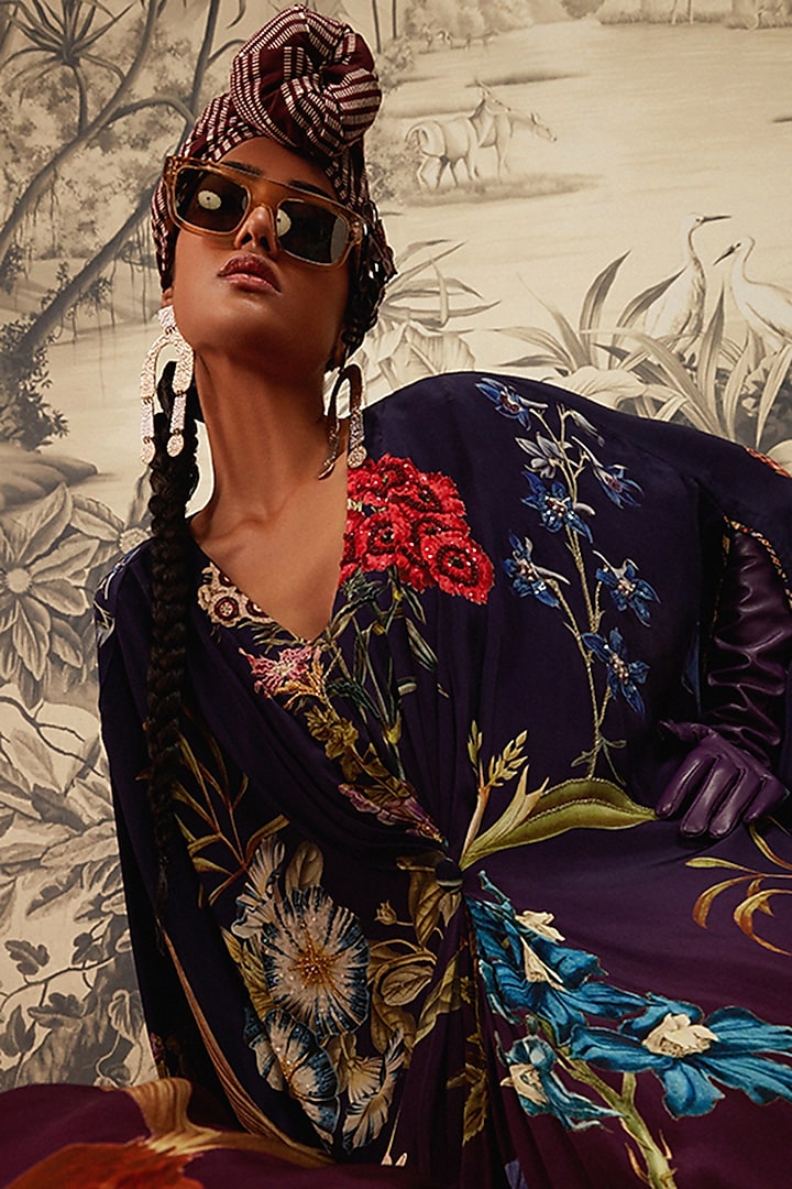 Midnight Blue Printed Kaftan by Kalista at Pernia's Pop Up Shop