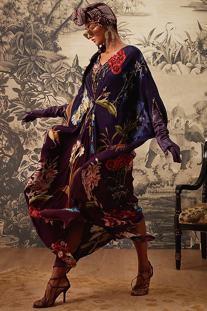 Midnight Blue Printed Kaftan by Kalista at Pernia's Pop Up Shop