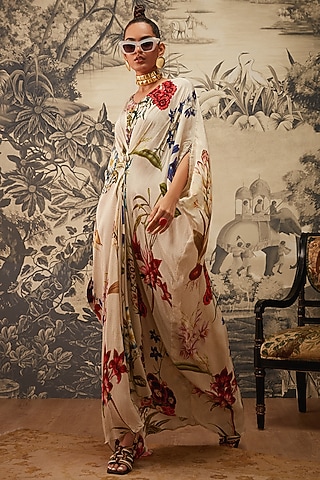 Ivory Printed Kaftan by Kalista