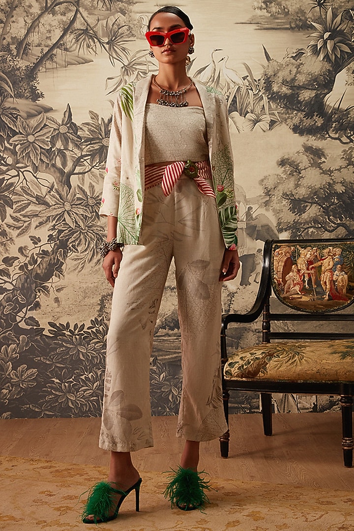 Light Grey Botanical Printed Co-Ord Set by Kalista at Pernia's Pop Up Shop