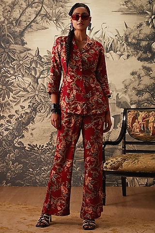 Maroon Printed Co-Ord Set by Kalista