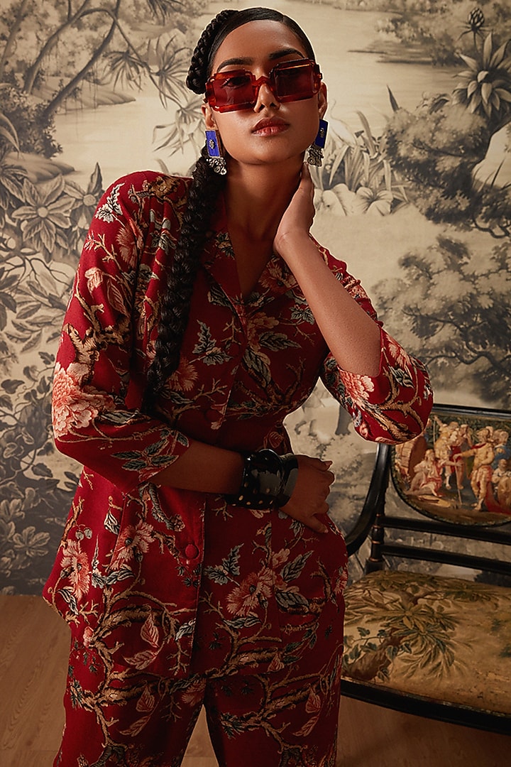 Maroon Printed Co-Ord Set by Kalista at Pernia's Pop Up Shop