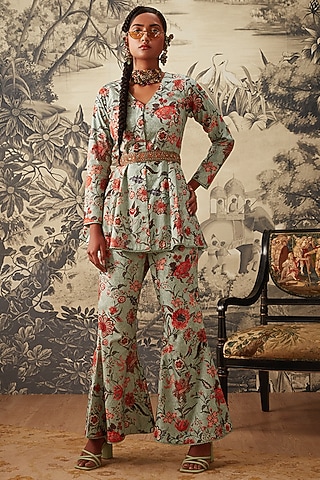 Powder Blue Peplum Style Co-Ord Set by Kalista