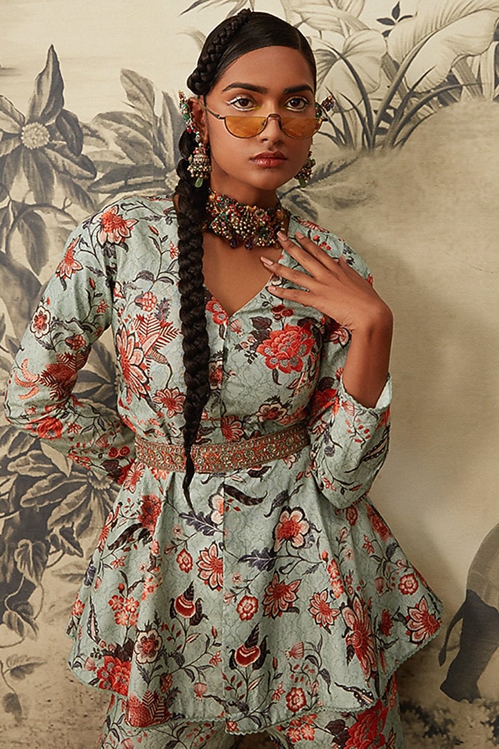 Powder Blue Peplum Style Co-Ord Set by Kalista at Pernia's Pop Up Shop