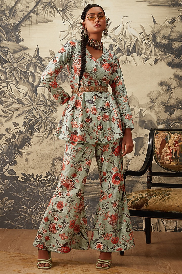 Powder Blue Peplum Style Co-Ord Set by Kalista at Pernia's Pop Up Shop