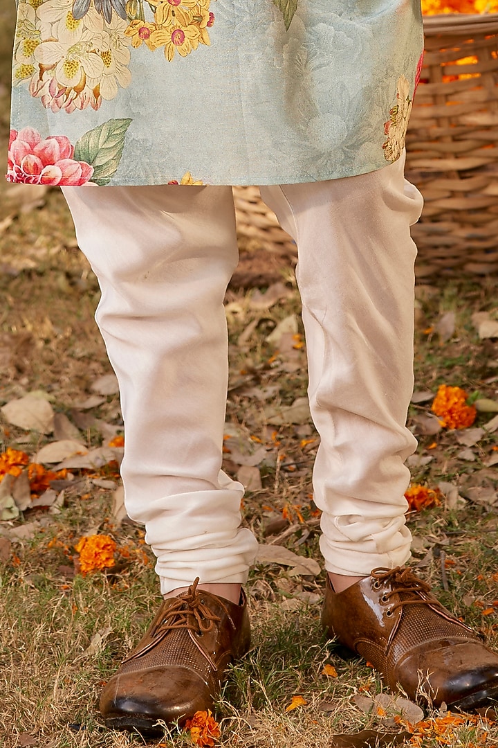 Soft Mint Handwoven Chanderi Kurta Set For Boys by Kalista kids at Pernia's Pop Up Shop