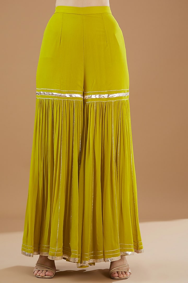Lime Green Georgette Embroidered Wedding Sharara Set by KM By Kavita at Pernia's Pop Up Shop