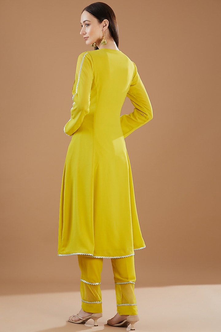Lime Green Georgette Hand Embellished Kurta Set by KM By Kavita at Pernia's Pop Up Shop