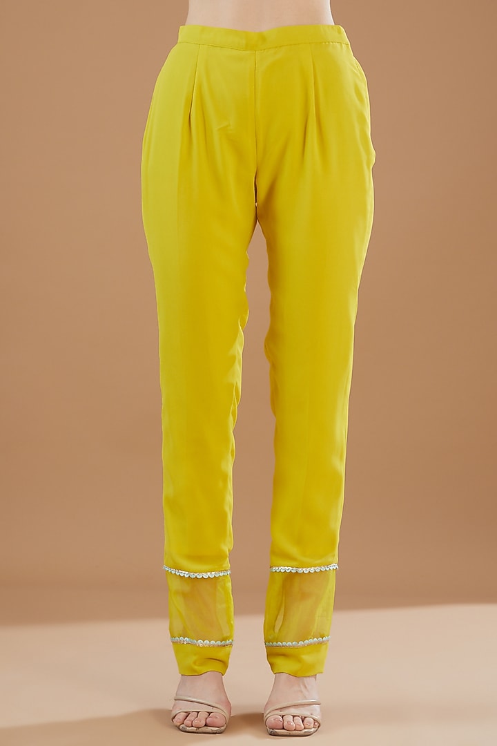 Lime Green Georgette Hand Embellished Kurta Set by KM By Kavita at Pernia's Pop Up Shop