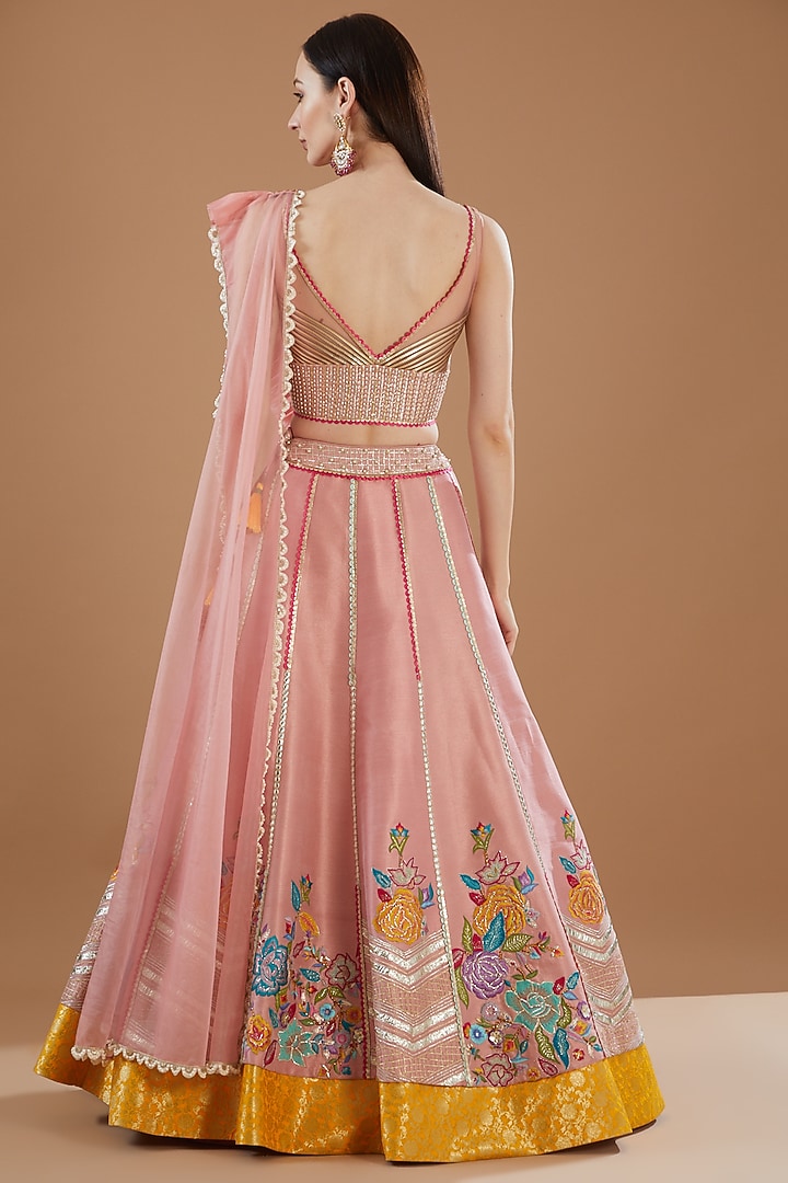 Rose Pink Silk Embroidered Wedding Lehenga Set by KM By Kavita at Pernia's Pop Up Shop