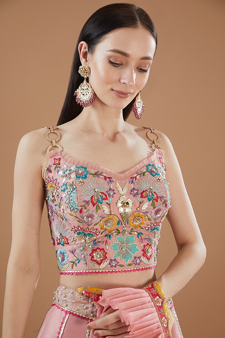 Rose Pink Silk Embroidered Wedding Lehenga Set by KM By Kavita at Pernia's Pop Up Shop