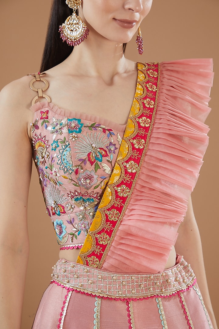 Rose Pink Silk Embroidered Wedding Lehenga Set by KM By Kavita at Pernia's Pop Up Shop