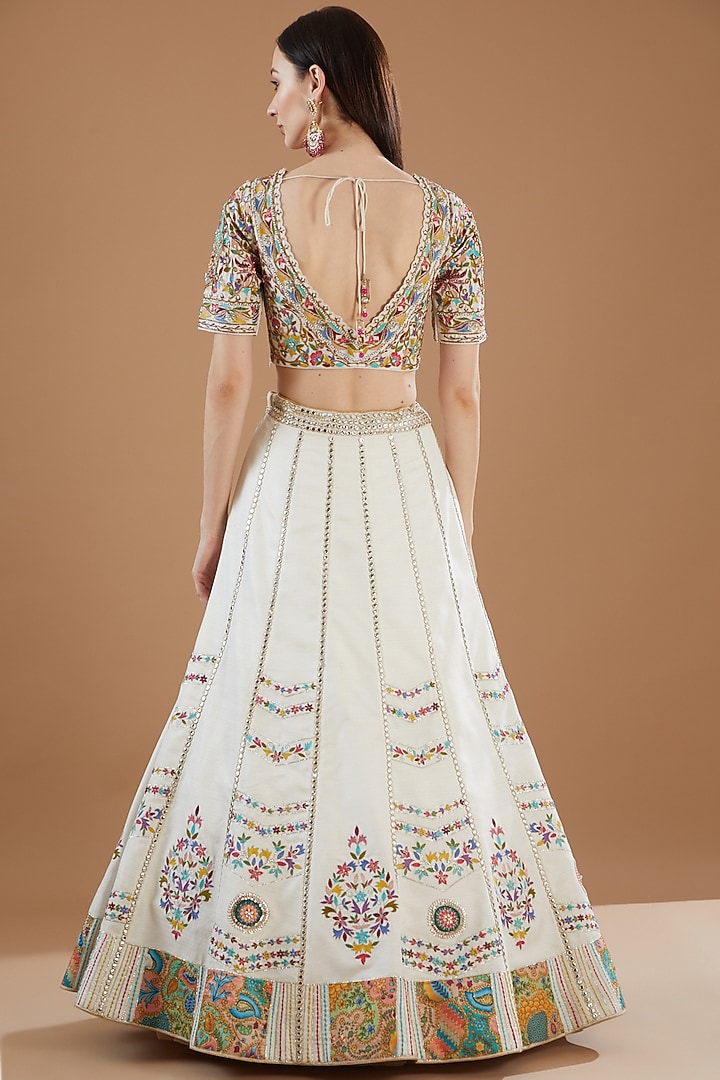 Ivory Silk Embroidered Wedding Lehenga Set by KM By Kavita at Pernia's Pop Up Shop
