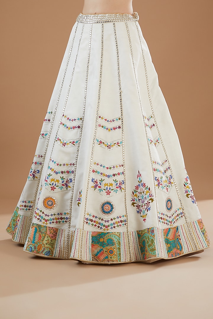 Ivory Silk Embroidered Wedding Lehenga Set by KM By Kavita at Pernia's Pop Up Shop