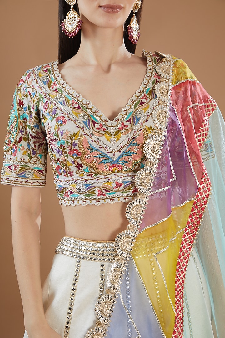 Ivory Silk Embroidered Wedding Lehenga Set by KM By Kavita at Pernia's Pop Up Shop