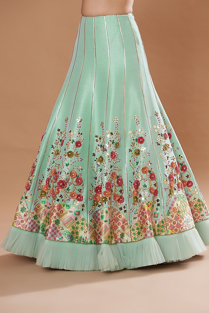 Aqua Blue Silk Hand Embroidered Wedding Lehenga Set by KM By Kavita at Pernia's Pop Up Shop