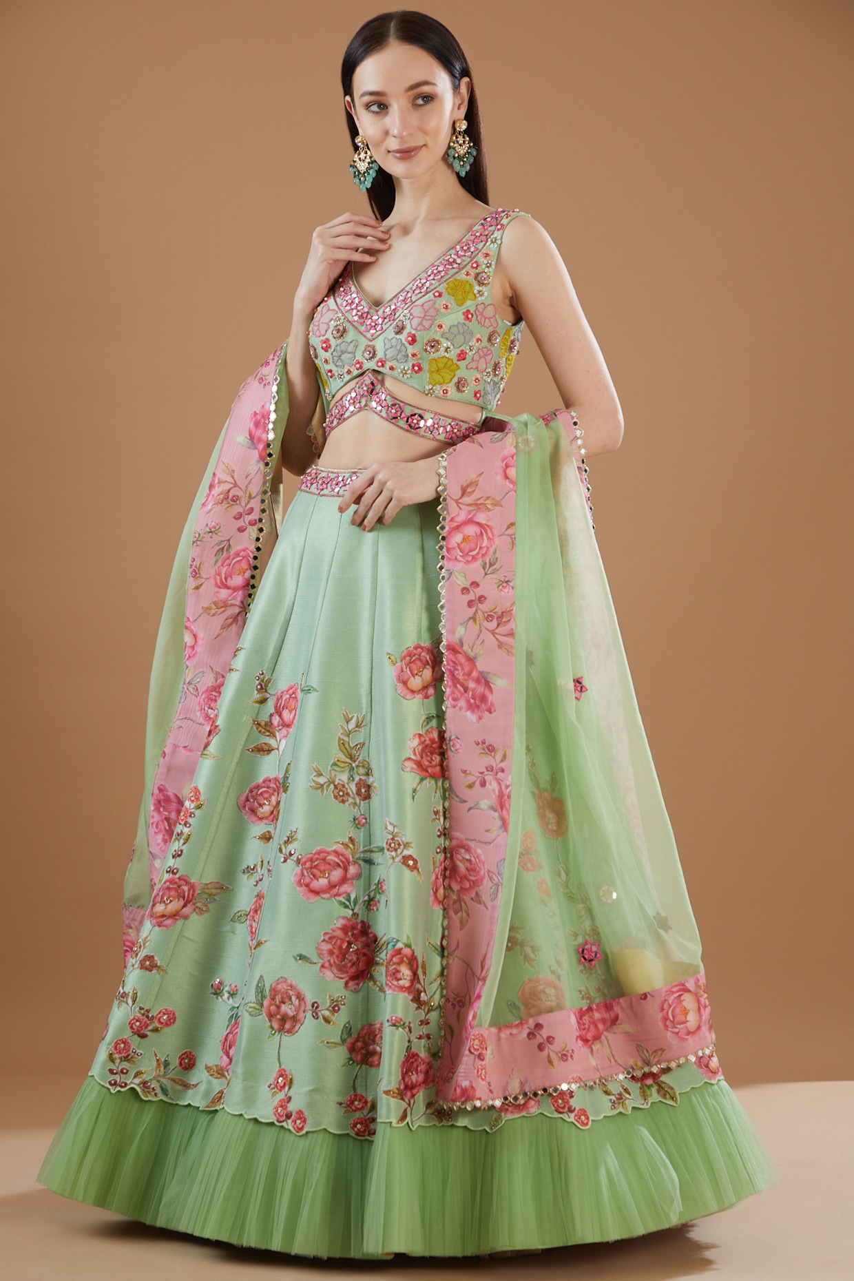 Neon Pink and Green light Lehenga – House of Hind