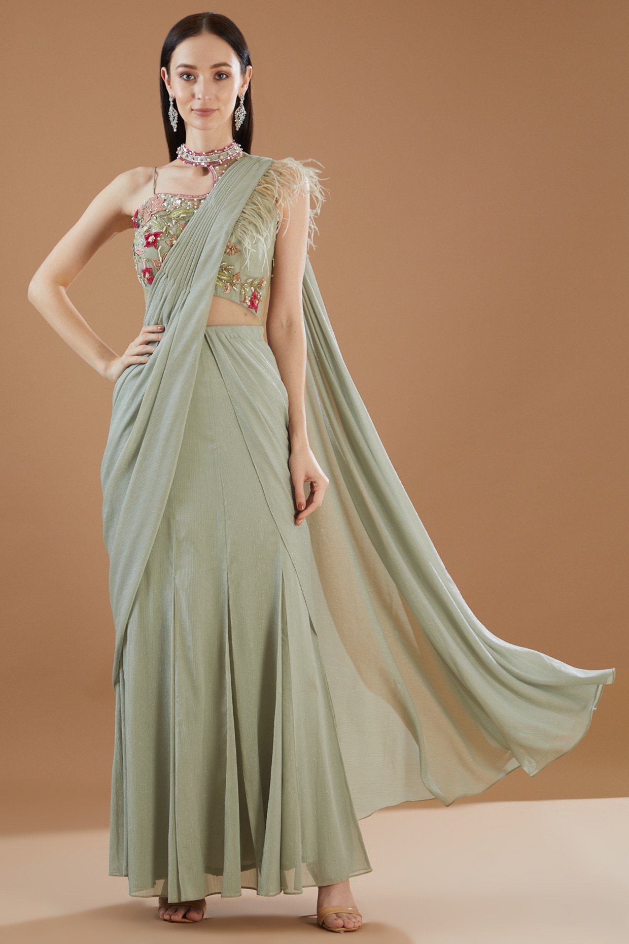 Blush Embroidered Saree Gown – Studio East6