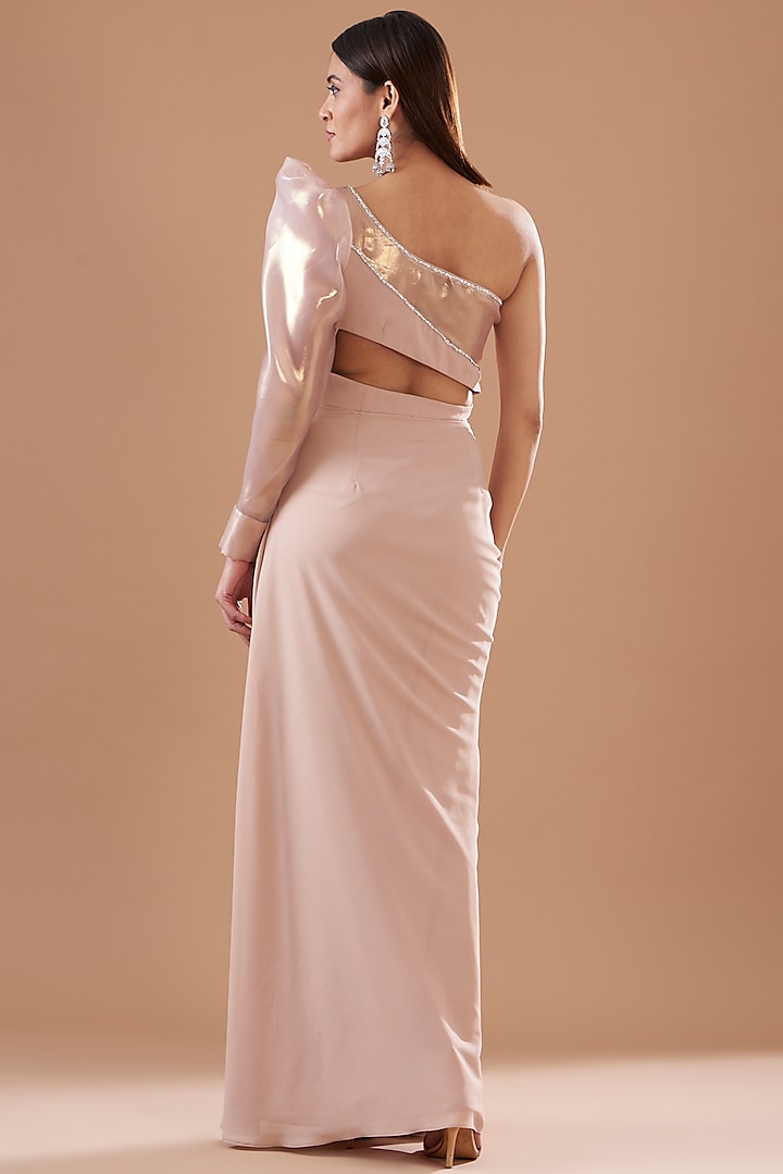 Nude Pink Georgette Embellished Party Wear Gown by KM By Kavita at Pernia's Pop Up Shop