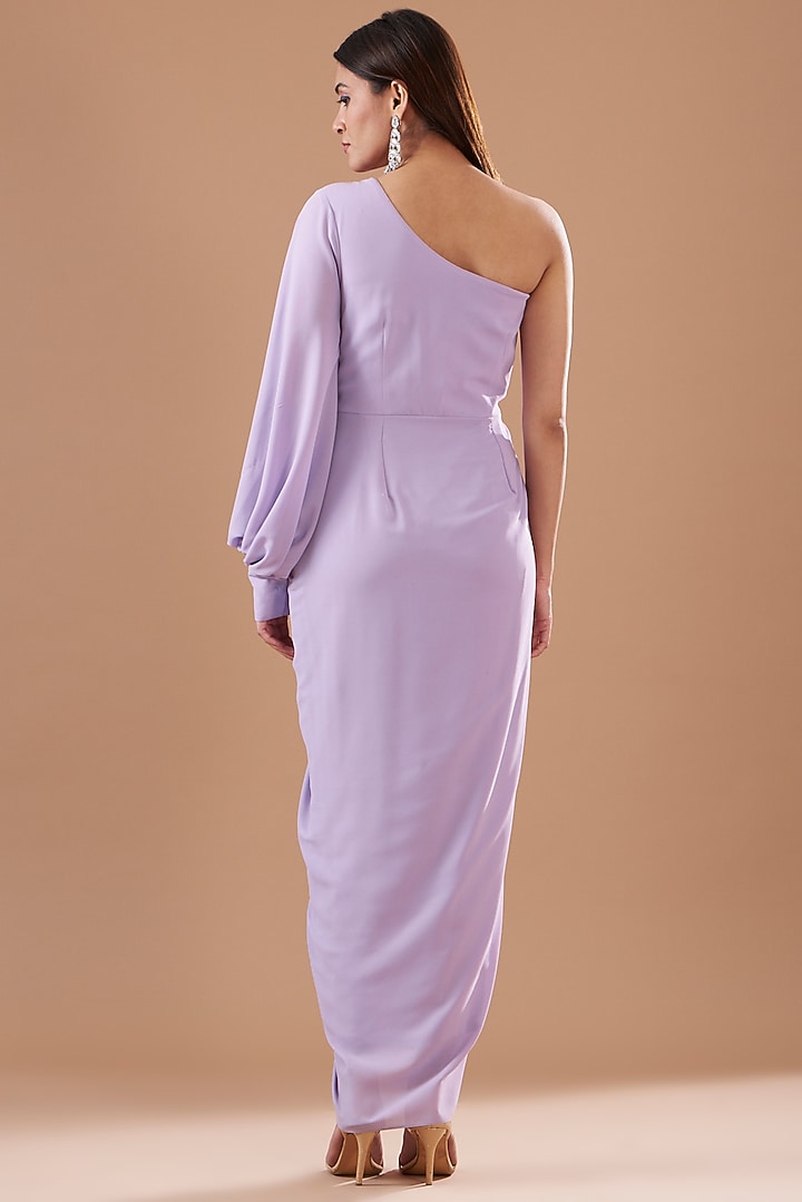 Lavender Georgette Embroidered Draped Vacation Dress by KM By Kavita at Pernia's Pop Up Shop