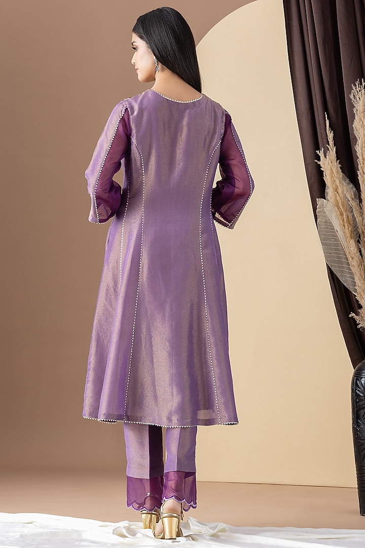Purple Zari Embellished Shimmer Tissue Kurta Set by KM By Kavita at Pernia's Pop Up Shop