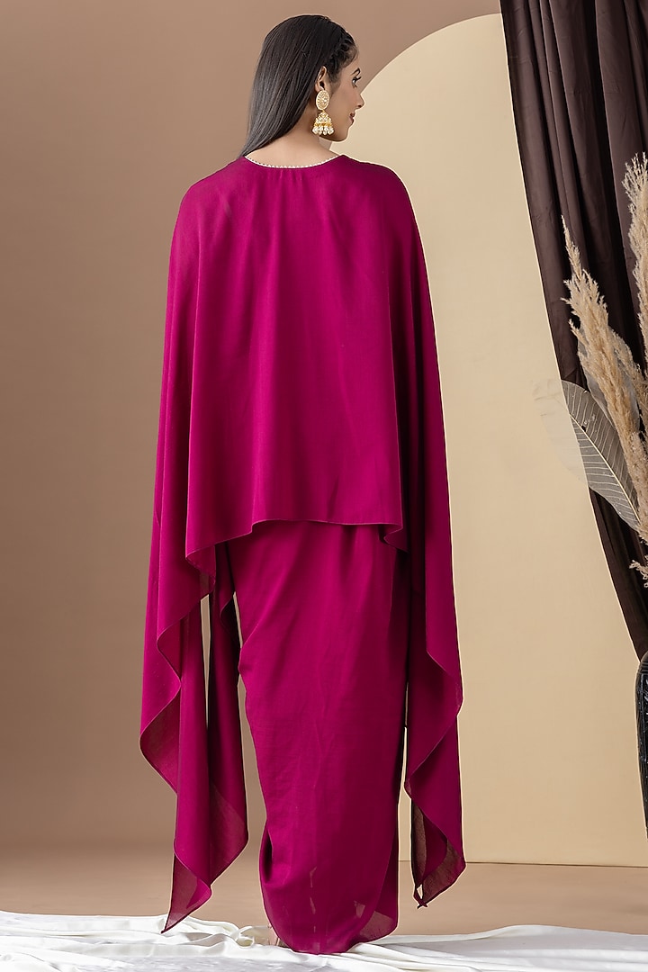 Wine Bamberg Silk Pleated Dhoti Skirt Set by KM By Kavita at Pernia's Pop Up Shop