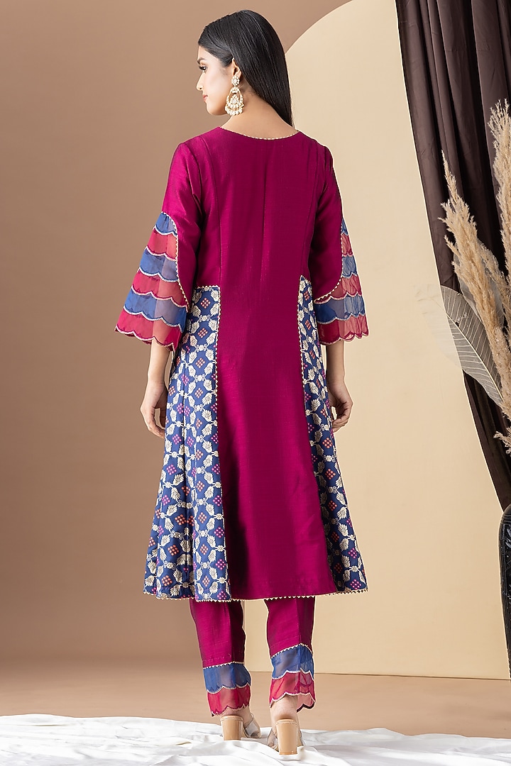 Wine & Blue Silk Zari Work Kurta Set by KM By Kavita at Pernia's Pop Up Shop