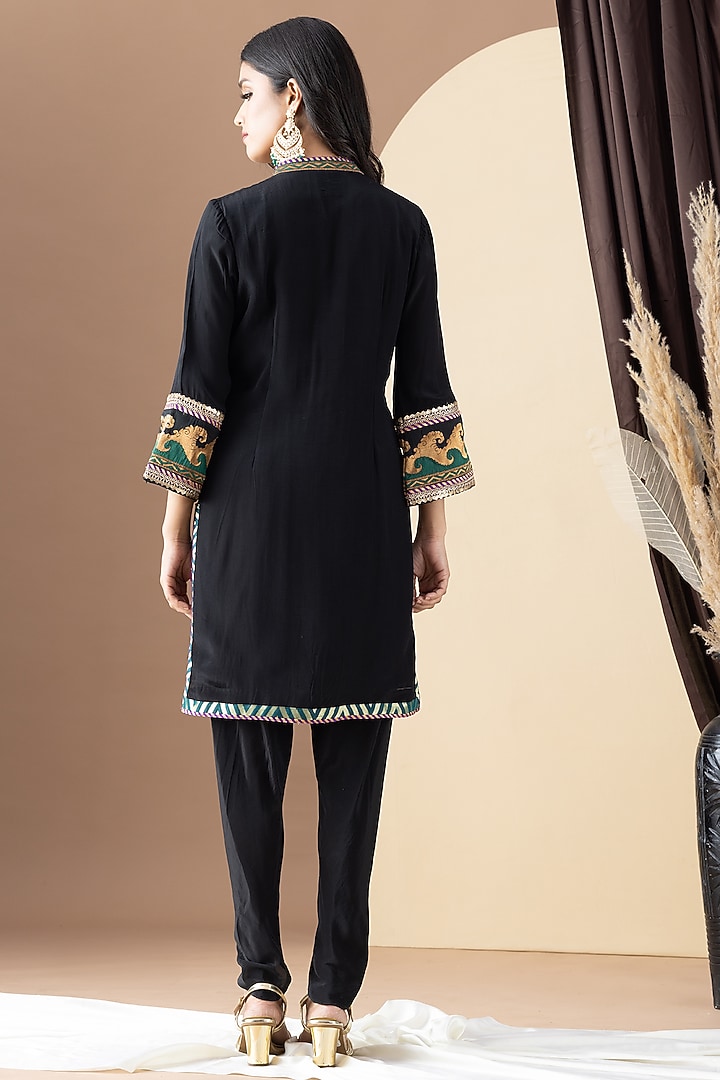 Black Crepe Zari Work Kurta Set by KM By Kavita at Pernia's Pop Up Shop