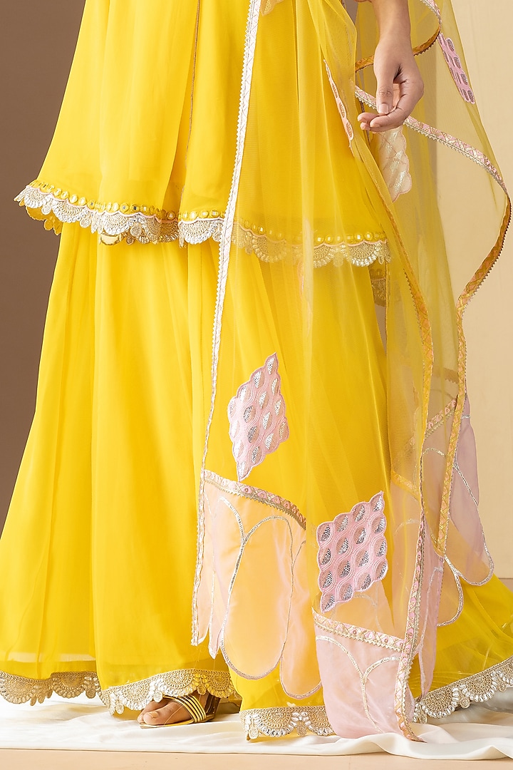 Yellow Georgette Kalidar Party Wear Sharara Set by KM By Kavita at Pernia's Pop Up Shop