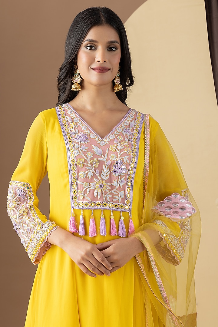 Yellow Georgette Kalidar Party Wear Sharara Set by KM By Kavita at Pernia's Pop Up Shop